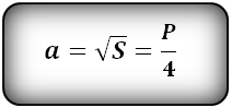 Формула стороны квадрата через площадь и периметр