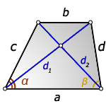 Формулы диагонали трапеции по теореме косинусов