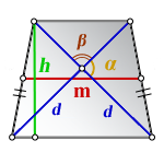 средняя линия трапеции через диагонали, высоту и угол между диагоналями