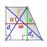 Формула средней линии прямоугольной трапеции через диагонали, высоту и угол между диагоналями
