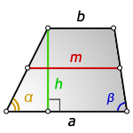Формула средней линии трапеции через основание, высоту и углы